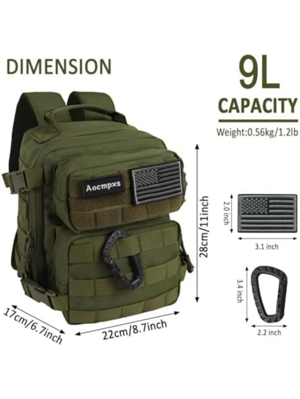 Mini Tactical Backpack 9L - Small Gym Bag for Men & Women, Molle Military Pack